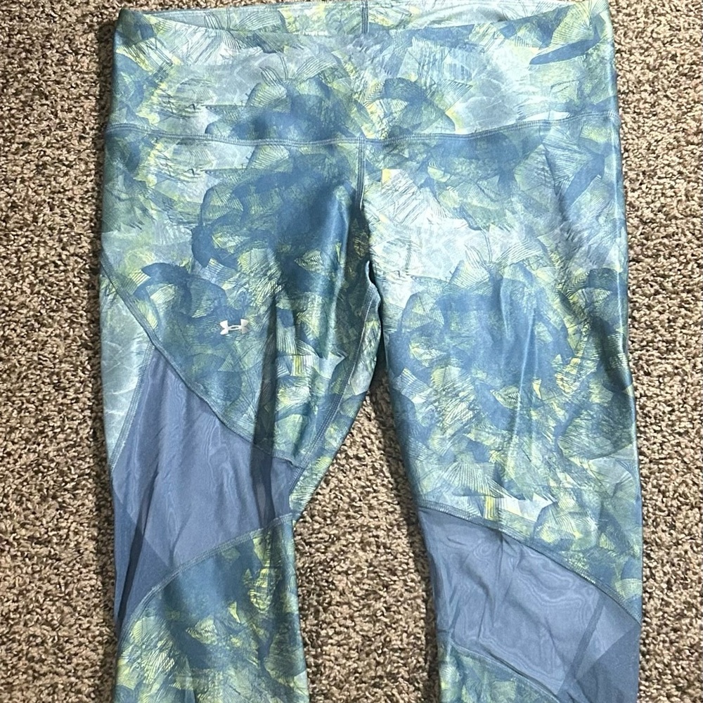 Under Armour Compression Heat‎ Gear Leggings Exercise Pants Size 2XL Blue Green